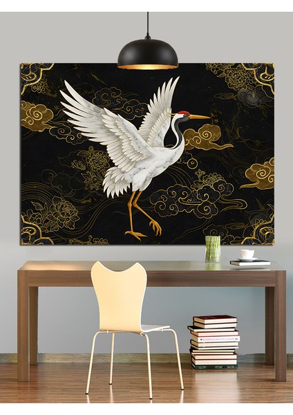 Japon Sanatı Tarzında Beyaz Turna Kuşu Dekoratif Kanvas - Mdf Ahşap Tablo fiyatları