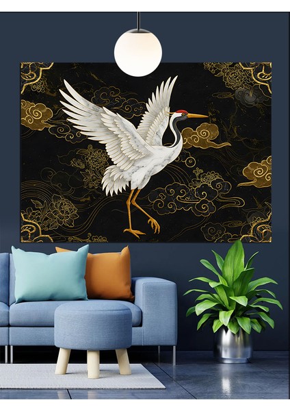 Japon Sanatı Tarzında Beyaz Turna Kuşu Dekoratif Kanvas - Mdf Ahşap Tablo modelleri
