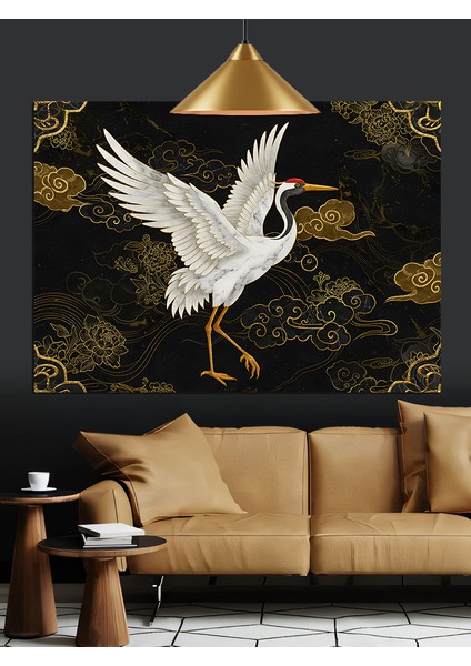 Japon Sanatı Tarzında Beyaz Turna Kuşu Dekoratif Kanvas - Mdf Ahşap Tablo fırsatları