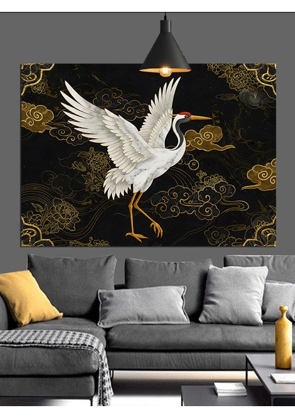 Japon Sanatı Tarzında Beyaz Turna Kuşu Dekoratif Kanvas - Mdf Ahşap Tablo indirimleri
