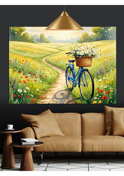 Çiçek Tarlasında Bisiklet Dekoratif Kanvas - Mdf Ahşap Tablo fiyatları