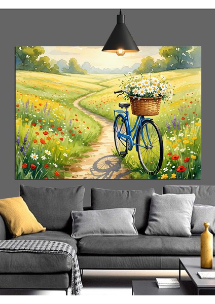Çiçek Tarlasında Bisiklet Dekoratif Kanvas - Mdf Ahşap Tablo modelleri