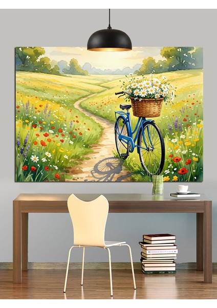 Çiçek Tarlasında Bisiklet Dekoratif Kanvas - Mdf Ahşap Tablo indirimleri