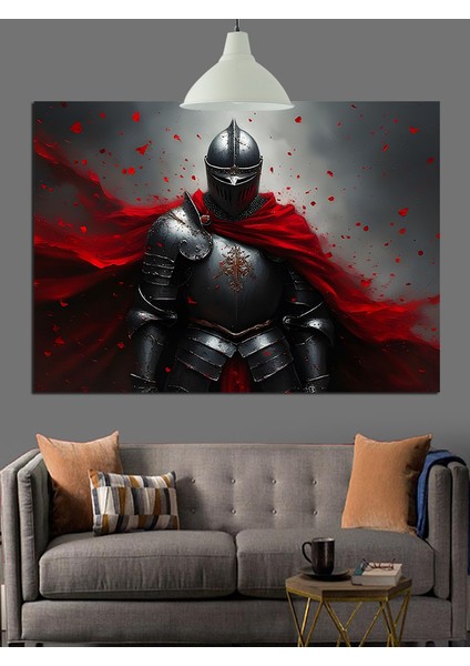 Kırmızı Zırhlı Şövalye Figürü Portresi Dekoratif Kanvas - Mdf Ahşap Tablo