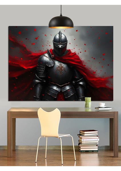 Kırmızı Zırhlı Şövalye Figürü Portresi Dekoratif Kanvas - Mdf Ahşap Tablo fiyatları