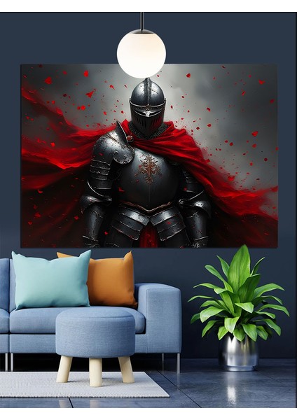 Kırmızı Zırhlı Şövalye Figürü Portresi Dekoratif Kanvas - Mdf Ahşap Tablo modelleri