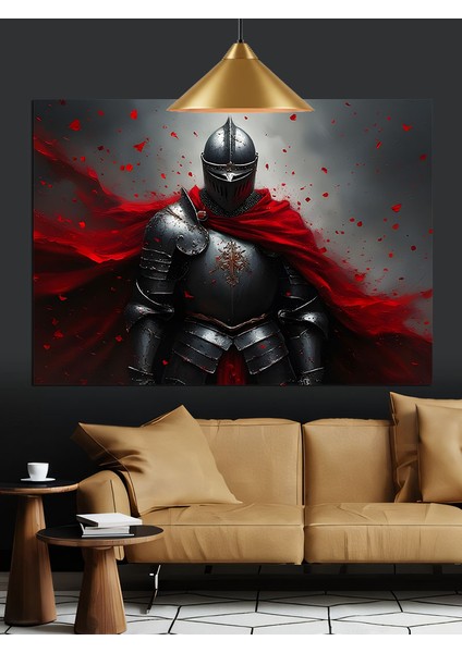Kırmızı Zırhlı Şövalye Figürü Portresi Dekoratif Kanvas - Mdf Ahşap Tablo fırsatları