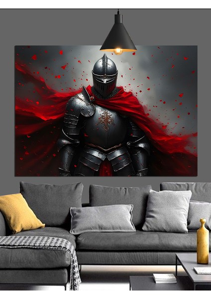 Kırmızı Zırhlı Şövalye Figürü Portresi Dekoratif Kanvas - Mdf Ahşap Tablo indirimleri