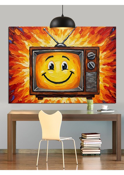 Gülen Yüzlü Eski Televizyon Illüstrasyonu Dekoratif Kanvas - Mdf Ahşap Tablo fiyatları