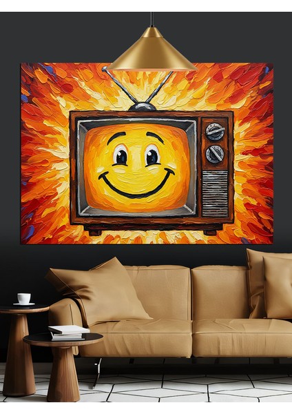 Gülen Yüzlü Eski Televizyon Illüstrasyonu Dekoratif Kanvas - Mdf Ahşap Tablo fırsatları