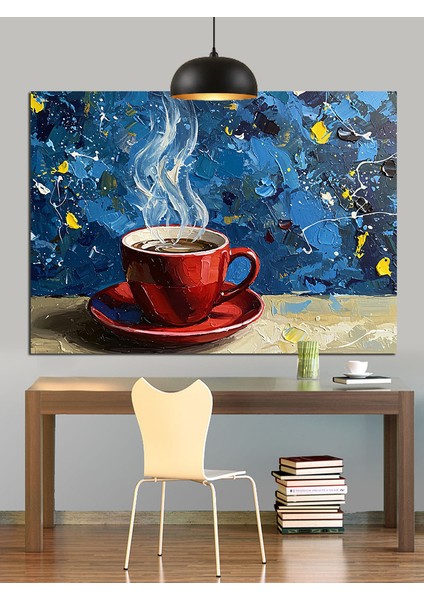 Yoğun Buharlı Kırmızı Kahve Kupası Dekoratif Kanvas - Mdf Ahşap Tablo fiyatları