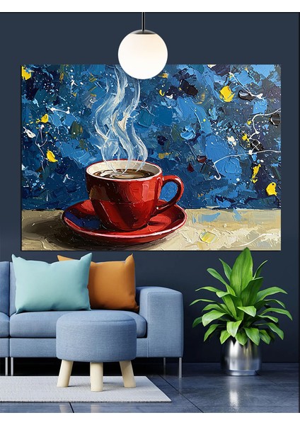 Yoğun Buharlı Kırmızı Kahve Kupası Dekoratif Kanvas - Mdf Ahşap Tablo modelleri