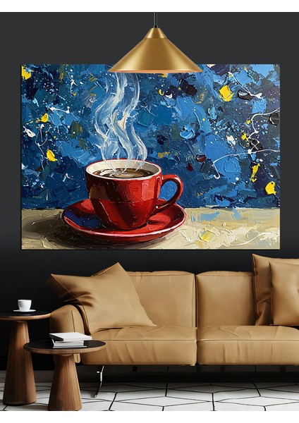 Yoğun Buharlı Kırmızı Kahve Kupası Dekoratif Kanvas - Mdf Ahşap Tablo fırsatları