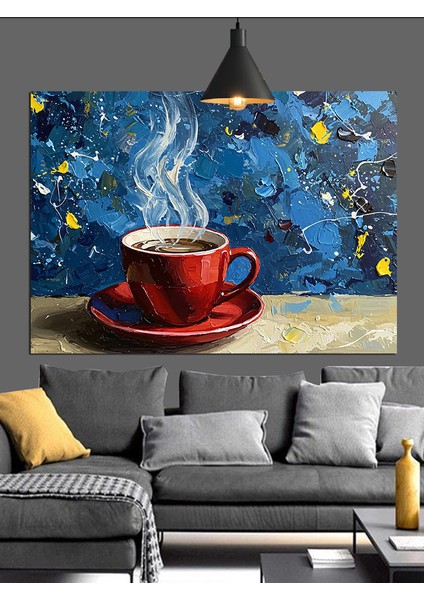 Yoğun Buharlı Kırmızı Kahve Kupası Dekoratif Kanvas - Mdf Ahşap Tablo indirimleri