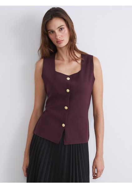 Yeni Sezon Kare Yaka Kadın Triko Yelek