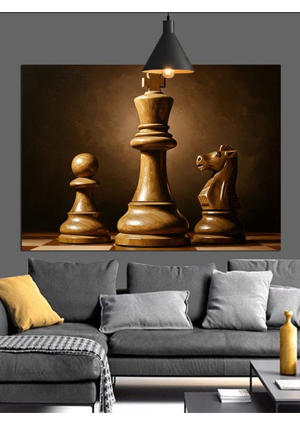 Satranç Tahtası Üzerinde Şah ve At Dekoratif Kanvas - Mdf Ahşap Tablo fırsatları