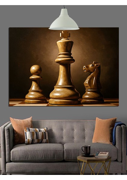 Satranç Tahtası Üzerinde Şah ve At Dekoratif Kanvas - Mdf Ahşap Tablo indirimleri