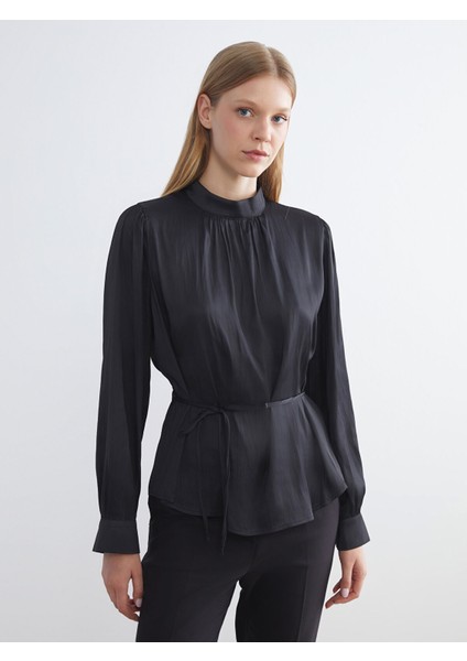 Yeni Sezon Dik Yaka Saten Bluz