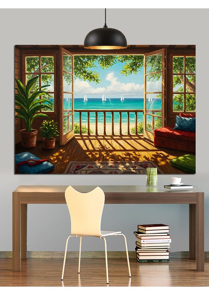 Pencereden Görünen Huzurlu Doğa Manzarası Dekoratif Kanvas - Mdf Ahşap Tablo