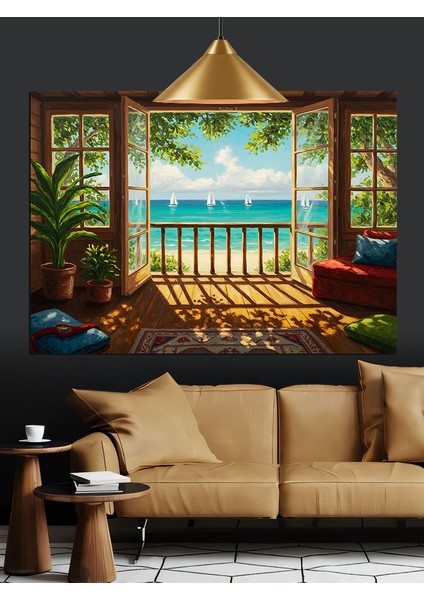 Pencereden Görünen Huzurlu Doğa Manzarası Dekoratif Kanvas - Mdf Ahşap Tablo modelleri