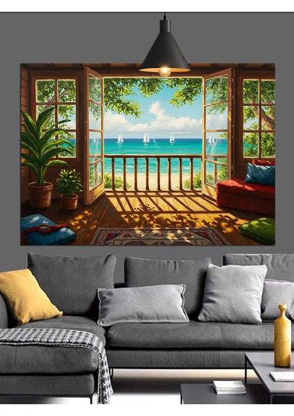 Pencereden Görünen Huzurlu Doğa Manzarası Dekoratif Kanvas - Mdf Ahşap Tablo fırsatları