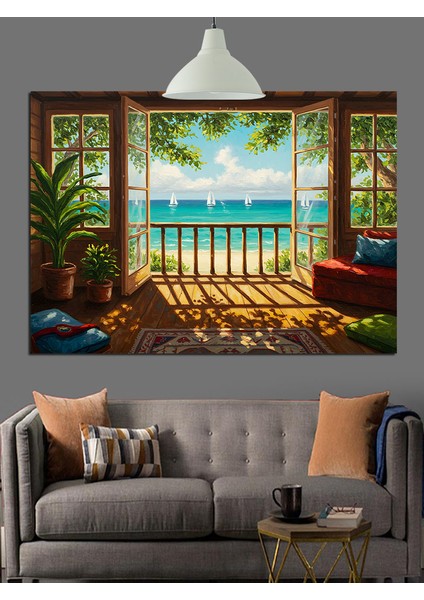 Pencereden Görünen Huzurlu Doğa Manzarası Dekoratif Kanvas - Mdf Ahşap Tablo indirimleri