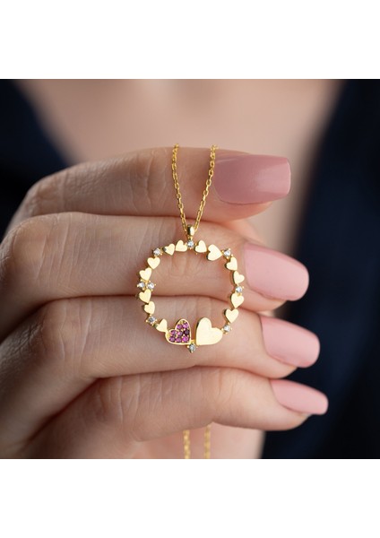 925 Ayar Gümüş Kalp Çemberi Gold Kolye