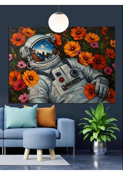 Uzay Elbiseli Astronot Figürü Çizimi Dekoratif Kanvas - Mdf Ahşap Tablo modelleri