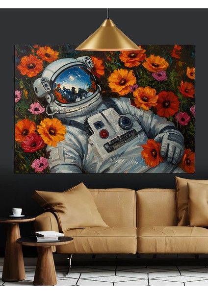 Uzay Elbiseli Astronot Figürü Çizimi Dekoratif Kanvas - Mdf Ahşap Tablo fırsatları