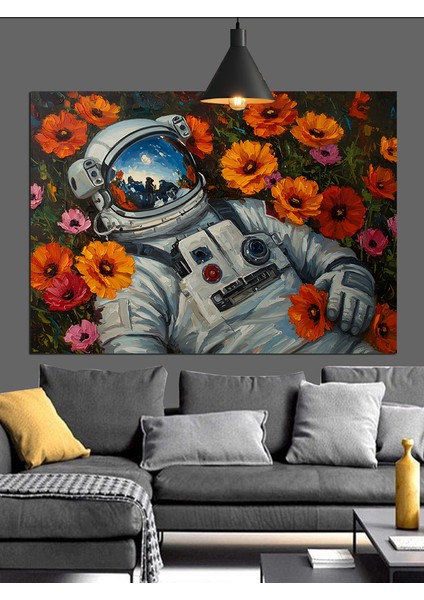 Uzay Elbiseli Astronot Figürü Çizimi Dekoratif Kanvas - Mdf Ahşap Tablo indirimleri