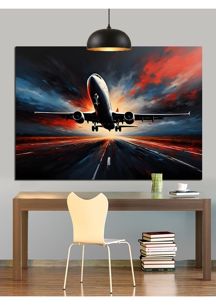 Hızla Giden Uçak ve Yol Manzarası Dekoratif Kanvas - Mdf Ahşap Tablo