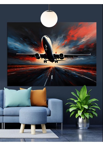 Hızla Giden Uçak ve Yol Manzarası Dekoratif Kanvas - Mdf Ahşap Tablo fiyatları
