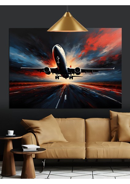 Hızla Giden Uçak ve Yol Manzarası Dekoratif Kanvas - Mdf Ahşap Tablo modelleri
