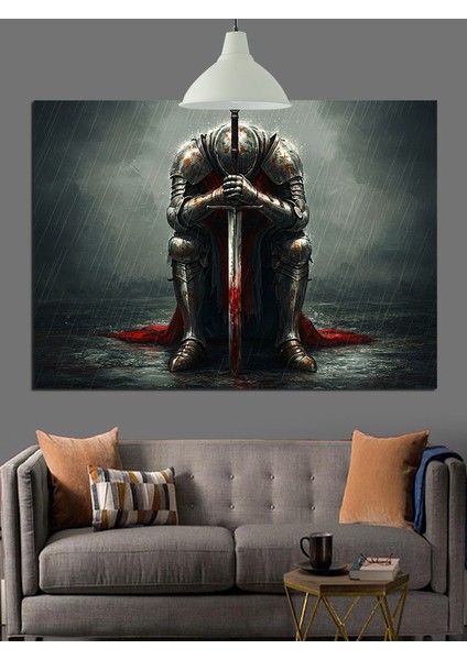 Yere Çökmüş Zırhlı Şövalye Figürü Dekoratif Kanvas - Mdf Ahşap Tablo fiyatları