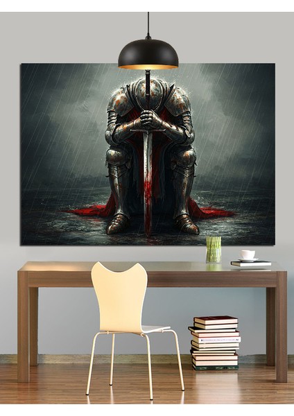 Yere Çökmüş Zırhlı Şövalye Figürü Dekoratif Kanvas - Mdf Ahşap Tablo modelleri
