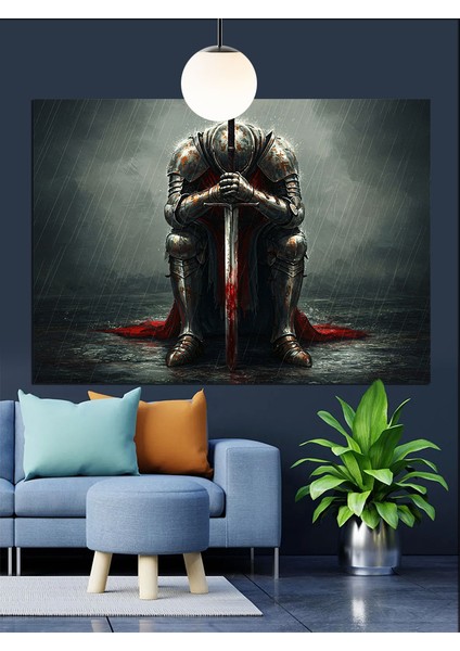 Yere Çökmüş Zırhlı Şövalye Figürü Dekoratif Kanvas - Mdf Ahşap Tablo fırsatları