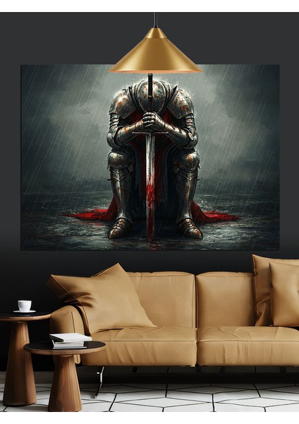 Yere Çökmüş Zırhlı Şövalye Figürü Dekoratif Kanvas - Mdf Ahşap Tablo indirimleri