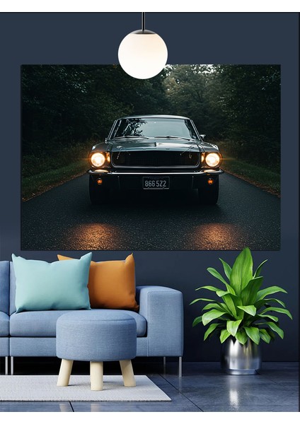 Gece Yolunda Hızla Ilerleyen Siyah Araba Dekoratif Kanvas - Mdf Ahşap Tablo