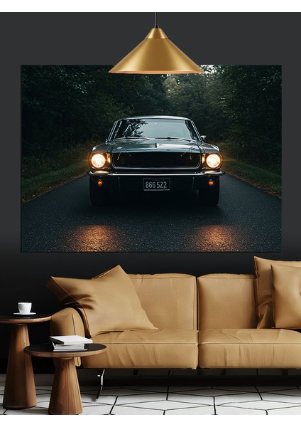 Gece Yolunda Hızla Ilerleyen Siyah Araba Dekoratif Kanvas - Mdf Ahşap Tablo fiyatları