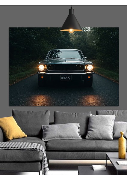 Gece Yolunda Hızla Ilerleyen Siyah Araba Dekoratif Kanvas - Mdf Ahşap Tablo modelleri