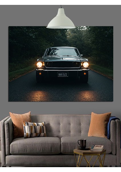 Gece Yolunda Hızla Ilerleyen Siyah Araba Dekoratif Kanvas - Mdf Ahşap Tablo fırsatları