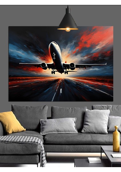 Hızla Giden Uçak ve Yol Manzarası Dekoratif Kanvas - Mdf Ahşap Tablo fırsatları