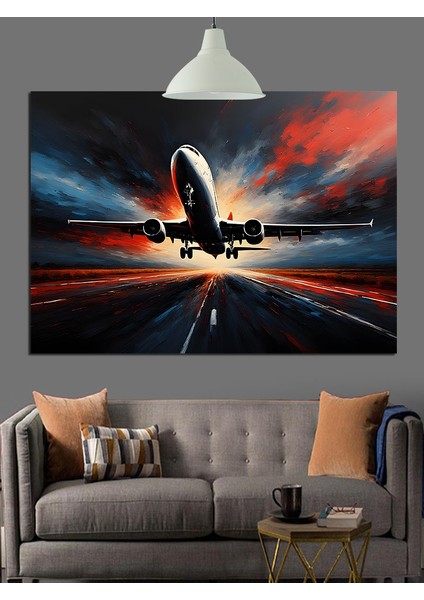 Hızla Giden Uçak ve Yol Manzarası Dekoratif Kanvas - Mdf Ahşap Tablo indirimleri