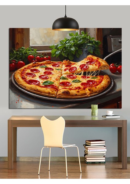 Bütün Malzemeli Lezzetli Italyan Pizza Görseli Dekoratif Kanvas - Mdf Ahşap Tablo