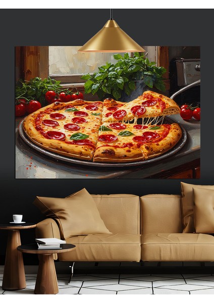 Bütün Malzemeli Lezzetli Italyan Pizza Görseli Dekoratif Kanvas - Mdf Ahşap Tablo modelleri