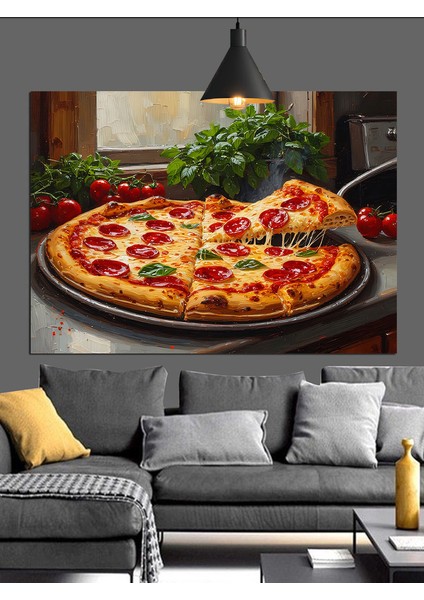 Bütün Malzemeli Lezzetli Italyan Pizza Görseli Dekoratif Kanvas - Mdf Ahşap Tablo fırsatları