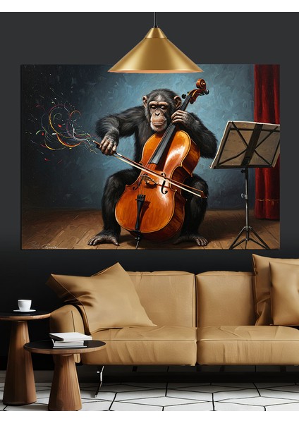 Çello Çalan Şık Giysili Maymun Dekoratif Kanvas - Mdf Ahşap Tablo fiyatları