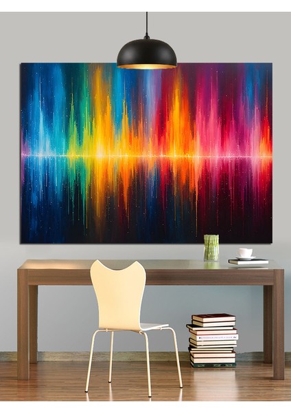 Dikey Renkli Işıkların Soyut Illüstrasyonu Dekoratif Kanvas - Mdf Ahşap Tablo fiyatları