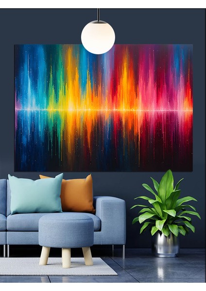 Dikey Renkli Işıkların Soyut Illüstrasyonu Dekoratif Kanvas - Mdf Ahşap Tablo modelleri