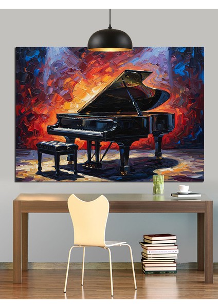 Kuyruklu Piyano ve Piyano Taburesi Dekoratif Kanvas - Mdf Ahşap Tablo